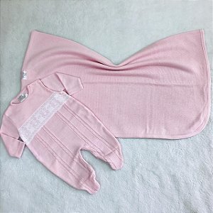 Saída de Maternidade Rosa c/Manta da Malharia Noruega