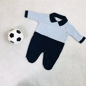 Macacão de Bebê Masculino Longo Azul da Malharia Noruega