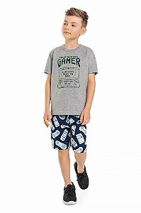 Conjunto Infantil Camiseta Bermuda de Malha Estampada com Games