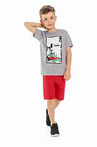 Conjunto Infantil Camiseta com Dinossauro Bermuda de Malha