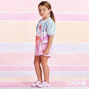 Conjunto Infantil Feminino com Shorts Moletom da Animê