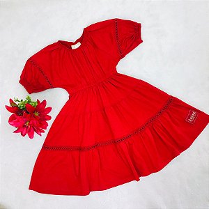 Vestido Infantil Vermelho Malha com Fita Bordada da Animê