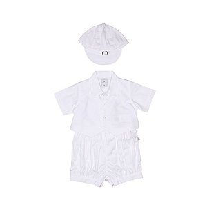 Conjunto de Bebê c/Boné Branco Batizado da Sylvaz