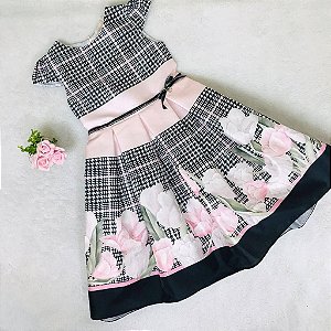 Vestido de Festa Infantil Preto e Rosa Floral da Petit Cherie