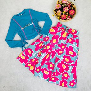 Conjunto Infantil Feminino c/Saia Longa Floral da Málagah