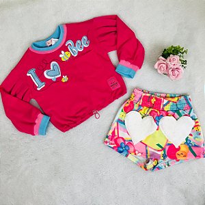 Conjunto Infantil Feminino c/Saia Short Floral da Málagah
