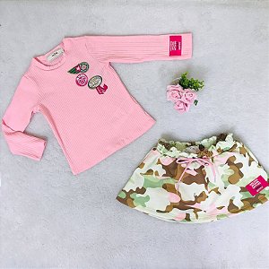 Conjunto Infantil de Frio de Menina Saia Camuflada Anime