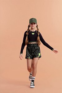 Conjunto juvenil Shorts e Cropped Manga Longa Vanilla Cream