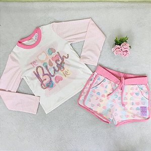 Conjunto Infantil Blusa Manga Longa e Shorts Petit Cherie