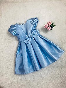 Vestido de Festa Infantil Azul Claro com Laço e Manga da Petit Cherie