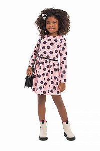 Vestido Infantil de Malha Rosa com Bolas da Quimby