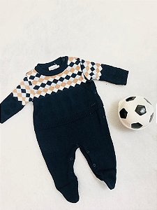 Macacão de Bebê Masculino Longo Azul Marinho Malharia Noruega