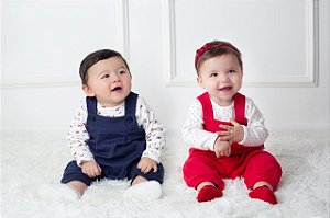 Jardineira de Bebê em Suedine Prime Duas Cores da Piu Piu