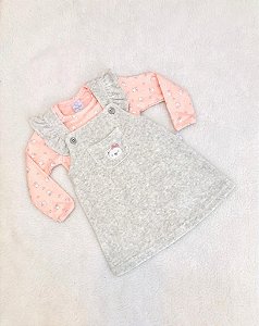 Jardineira de Bebê de Saia em Plush Cinza Body da Piu Piu
