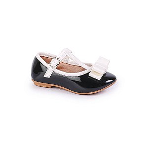 Sapato Infantil Preto e Branco de Verniz Modelo Boneca