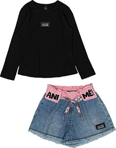 Conjunto Infantil Feminino com Shorts Jeans da Animê