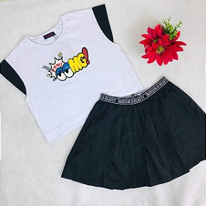 Conjunto Juvenil Feminino com Saia Pregueada Pinkx