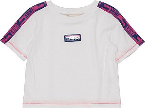Blusa Infantil Branca Manga Curta com Fita  Animê