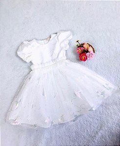 Vestido Infantil de Festa Branco Batizado Petit Cherie