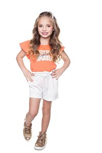 Conjunto Infantil Feminino Laranja com Shorts da Have Fun