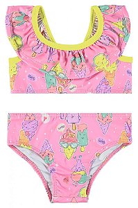 Biquíni Infantil Rosa Chiclete com Babadinho Quimby