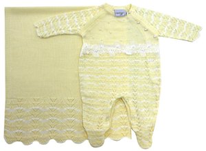Kit de Maternidade Menina em Tricô Amarelo da Malharia Noruega