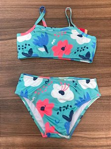Biquíni Infantil Verde com Flores Alça Up Baby