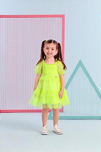 Vestido Casual Infantil de Tule Verde Neon da Mon Sucré
