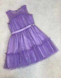 Vestido Casual Infantil de Tule Lilás Neon da Mon Sucré