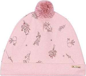 Touca de Bebê Feminina em Suedine Estampada Rosa