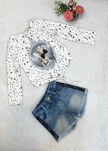 Conjunto Infantil Feminino Shorts Jeans Petit Cherie