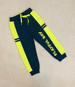 Calça de Infantil Moletom com Felpa Azul com Neon
