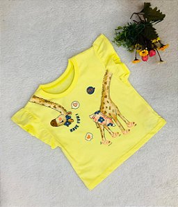 Blusa de Bebê Feminina de Verão Girafa Amarela