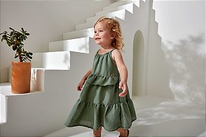 Vestido de Bebê de Linho Misto com Alcinha da Nini Bambini