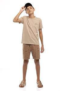 Camiseta Juvenil Masculina Gola Careca Arrumadinha Bege