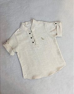 Camisa Infantil Masculina Modelo Bata Bege Linho