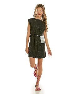 Vestido Juvenil de Festa com Brilho Preto com Bolsa