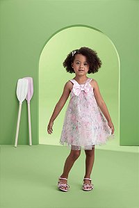 Vestido Infantil de Festa Alça Larga Floral Petit Cherie