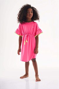 Saída de Praia Infantil Feminina de Vestido Pink Neon