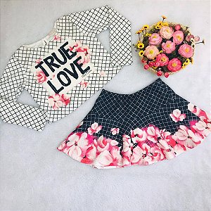 Conjunto Infantil com Saia Preto e Creme da Petit Cherie