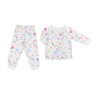 Pijama Infantil Feminino de Frio com Smiles 100% Algodão