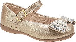 Sapato Infantil Dourado com Laço em Perolas e Brilhos