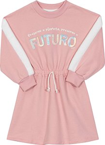 Vestido Infantil de Frio em Moletom Rosa Moderno