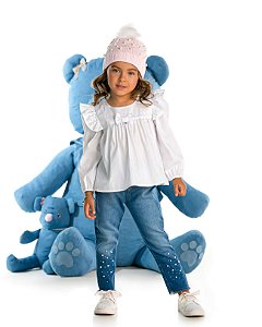 Conjunto Infantil com Calça Jeans e Bata Gabriela Aquarela