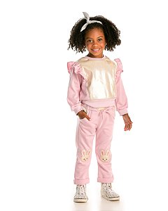 Conjunto Infantil Feminino com Calça e Blusa Tecido Holográfico