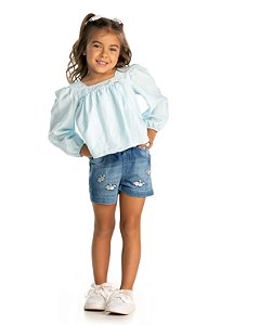 Conjunto Infantil com Shorts Jeans e Bata Gabriela Aquarela