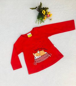 Blusa de Bebê Menina Vermelha 100% Algodão Estampa Cachorro