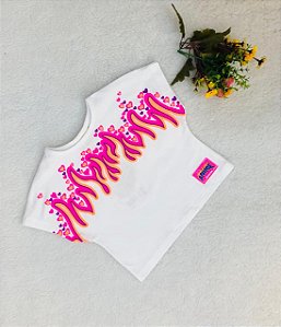 Blusa Infantil Feminina Cropped Branca com Neon da Animê