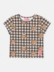 Blusa Infantil Feminina Estampada Pied Poule Marrom da Momi