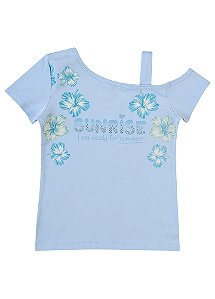 Blusa de Infantil Feminina Azul Estampa Flores e Brilho